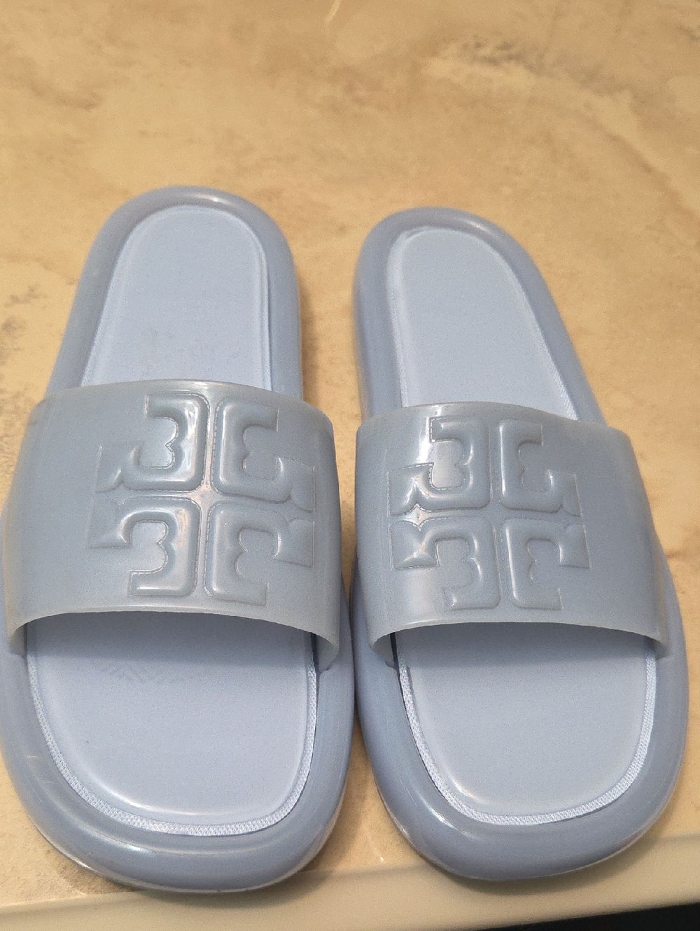 Tory Burch Light Blue Logo Slide Sandals